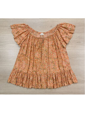 Rachel Zoe Floral Off Shoulder Peasant Tunic Top Orange Boho Plus Size Approx 2X